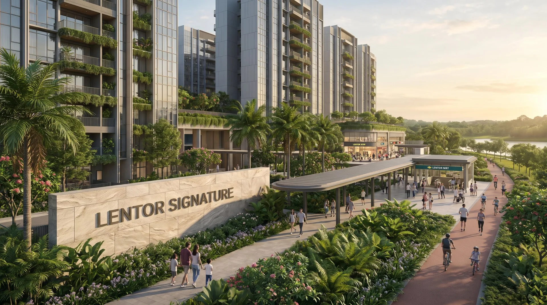 Lentor Signature entrance wall beside the covered walkway to Lentor MRT, artist's impression