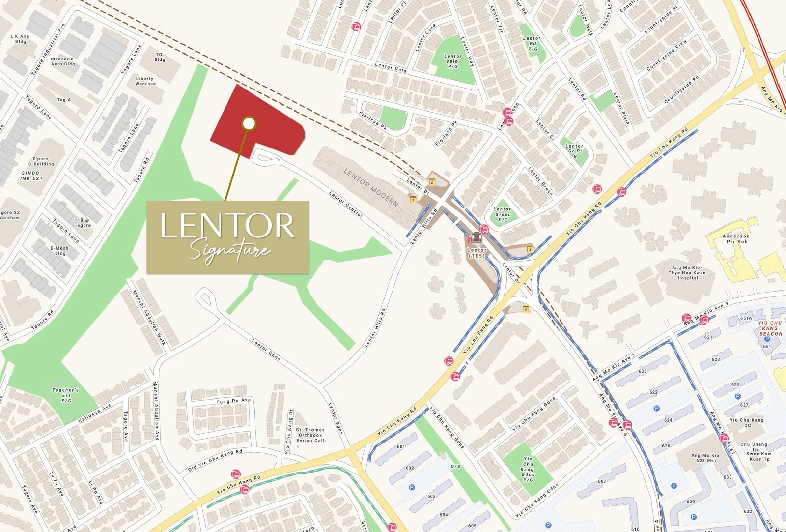 Location map of Lentor Signature on Lentor Central near Lentor MRT, Lentor Modern and Yio Chu Kang Road
